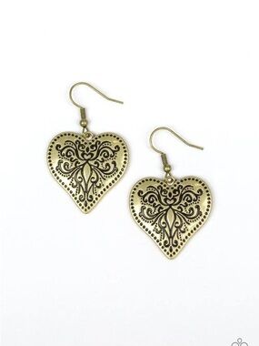 paparazzi Antique Gold Heart Filigree Drop Earrings - Gold